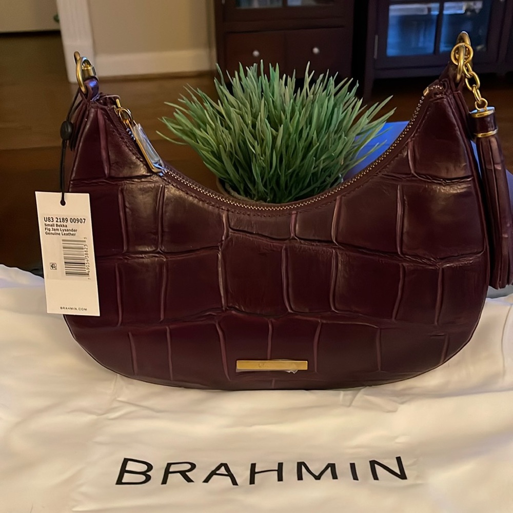 NWT BRAHMIN Lysander Collection Small Fig Jam Croco Bekka Shoulder Bag